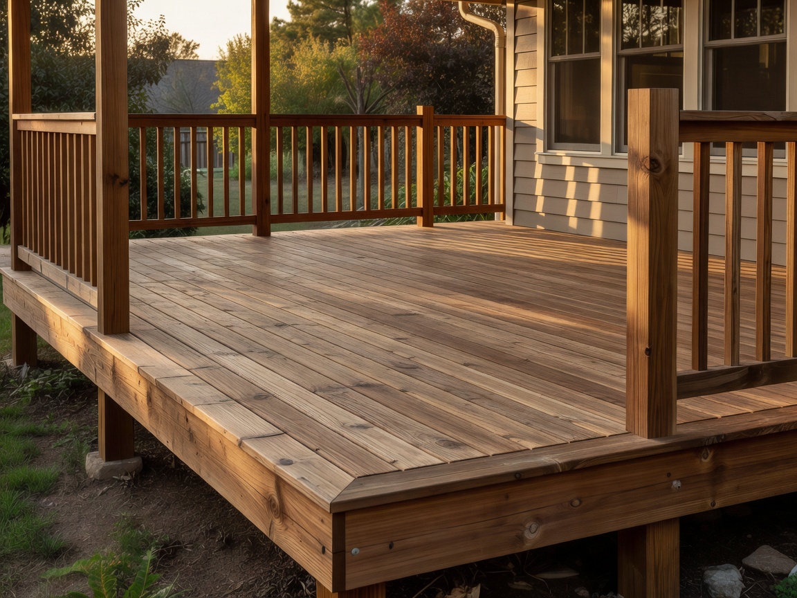 Beautifully built wooden deck attached to a house