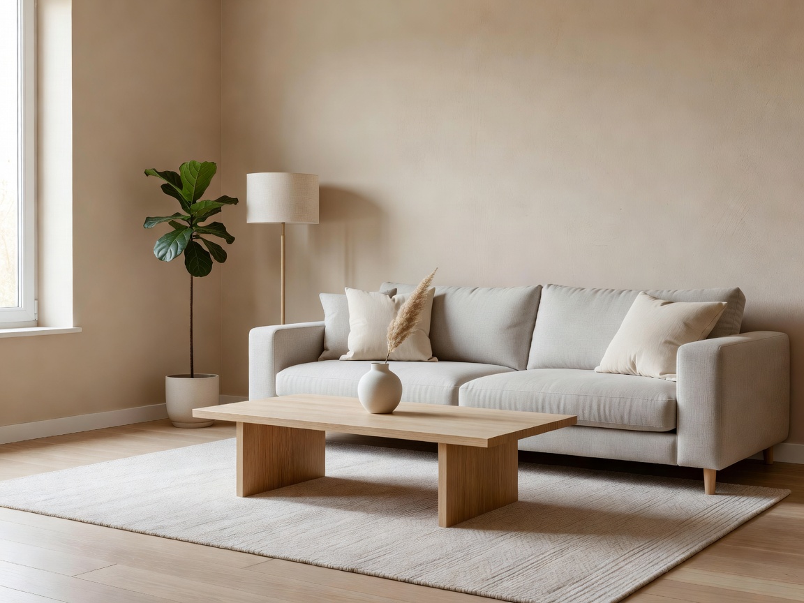 Calm living room with neutral tones and natural light