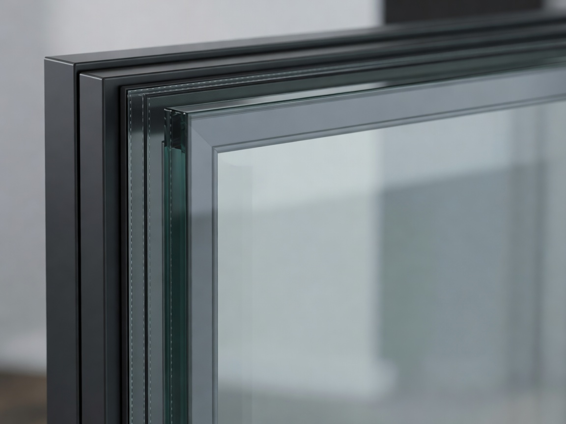 Close up of modern insulated window frame and glass