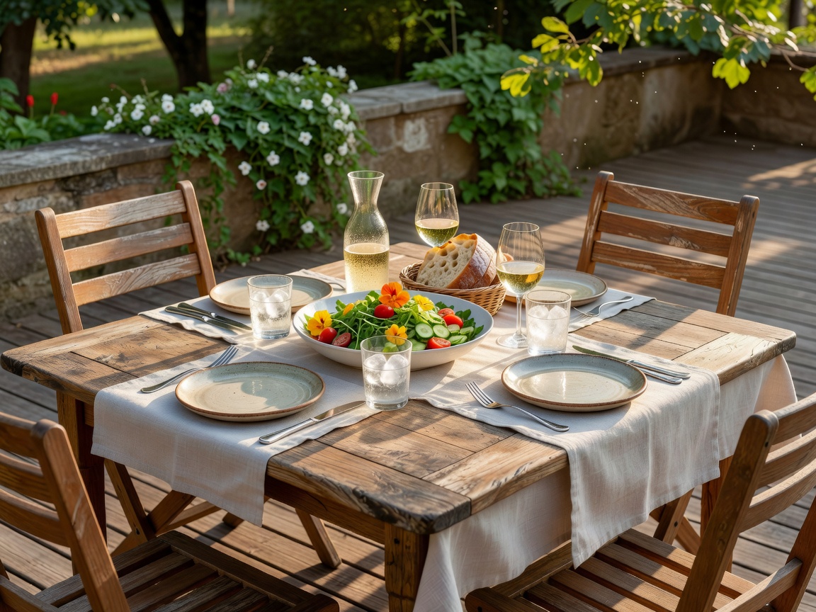 Outdoor patio table set for a summer afternoon lunch