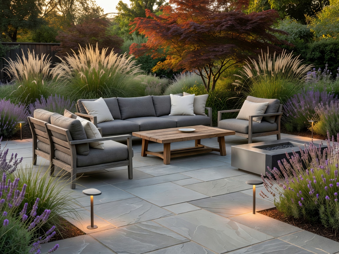Well designed backyard patio with seating area